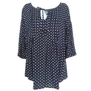 Suzanne Betro Navy Polka Dot Peasant Tunic Top Blouse - Plus Size 4X